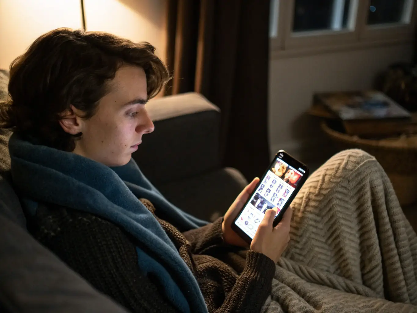 A vibrant image showcasing a person reading manga on a mobile device with the Starry Sky Media interface, highlighting the vertical scrolling feature and clear visuals.